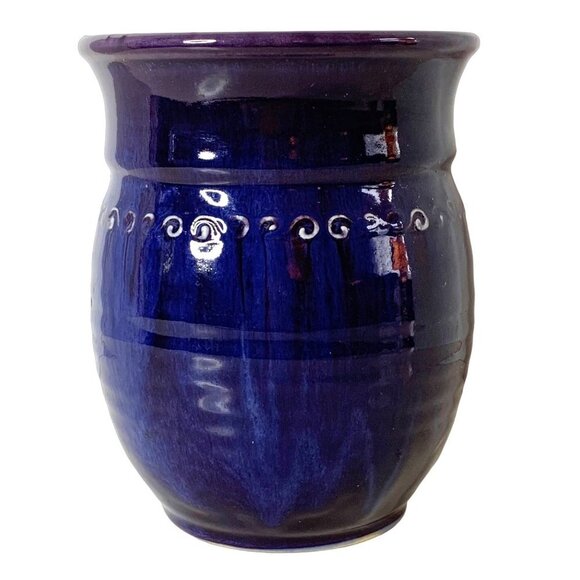 Signed Daniel Willets Zion Pottery Purple Ribbed Vase Studio Art 6.5” Tall - Picture 1 of 8